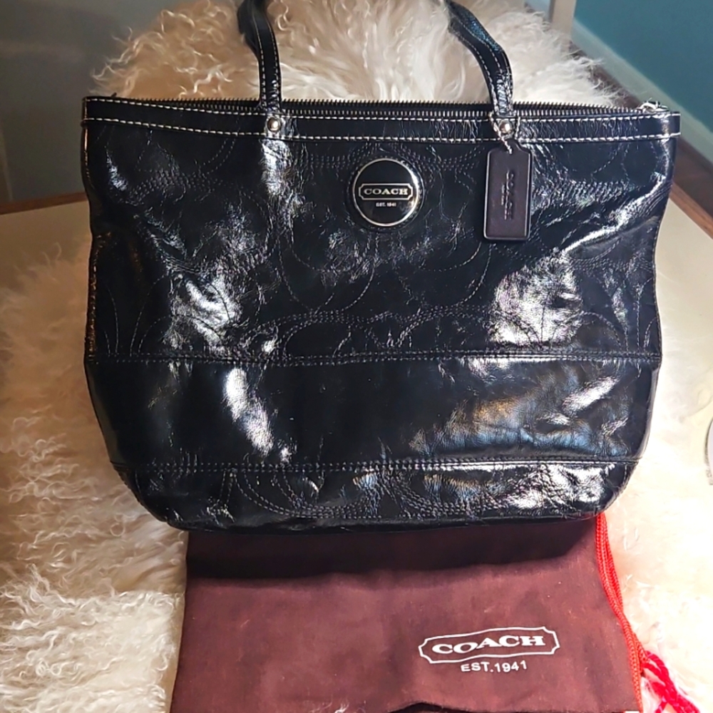 Coach Black Patent Leather Tote Bag